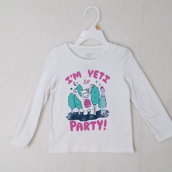 Carter's Kid Long Sleeve Cotton T-Shirt Girl's‎ Size 3T White w/ Yeti Theme - Picture 1 of 10